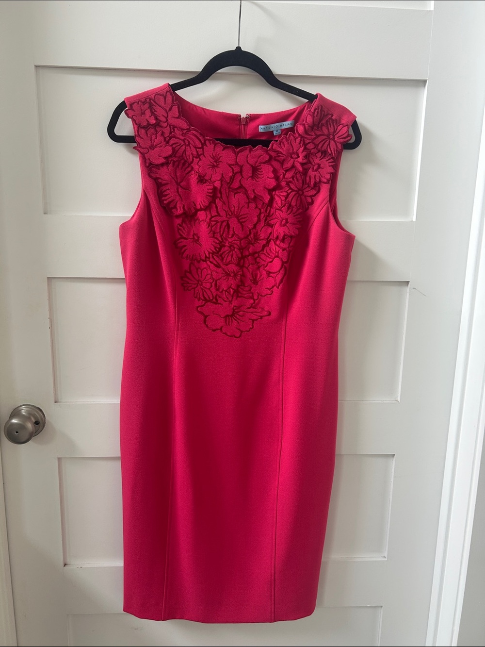 ANTONIO MELANI Hot Pink Floral Appliqué Sheath Midi Dress